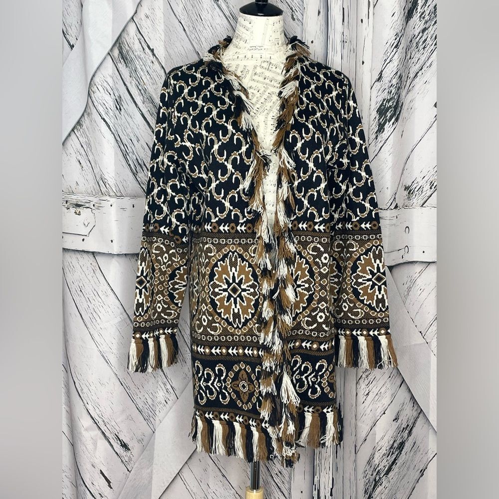 Artistica Boho Fringed Cardigan Open Front M